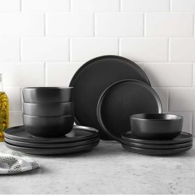 Alessandra Matte Black 12-Piece Stoneware Dinnerware Set