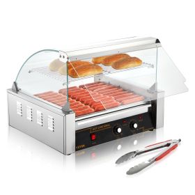 VEVOR Hot Dog Roller, 11 Rollers 30 Hot Dogs Capacity, 1650W Stainless Sausage Grill Cooker Machine with Dual Temp Control Glass Hood Acrylic Cover Bu