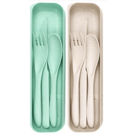 2 Pack Reusable Travel Utensils Set with Case, Wheat Straw Portable Knife Fork Spoons Tableware, Eco-Friendly Cutlery for Kids Adults Travel Picnic Ca