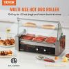 VEVOR Hot Dog Roller 5 Rollers 12 Hot Dogs Capacity, 750W Stainless Sausage Grill Cooker Machine with Dual Temp Control Glass Hood Acrylic Cover Bun W