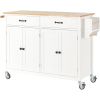 Kitchen Island Cart with Solid Wood Top and Locking Wheels,54.3 Inch Width,4 Door Cabinet and Two Drawers,Spice Rack, Towel Rack (White)