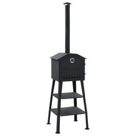 Outdoor Pizza Oven Charcoal Fired with 2 Fireclay Stones (Color: Black)