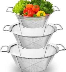 Ideal Kitchen Strainers and Colanders, Stainless Steel Mesh Strainer Basket with Handle, Stackable Mesh Footed Colander for Rinse Food, Fruit, Vegetab (Color: 11 inch)